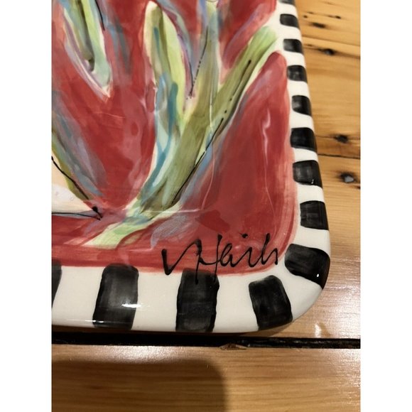 Two White Tulips SIGNED Victoria Heisler Flower Tray. Hand-painted Platter Dish. - Picture 5 of 10